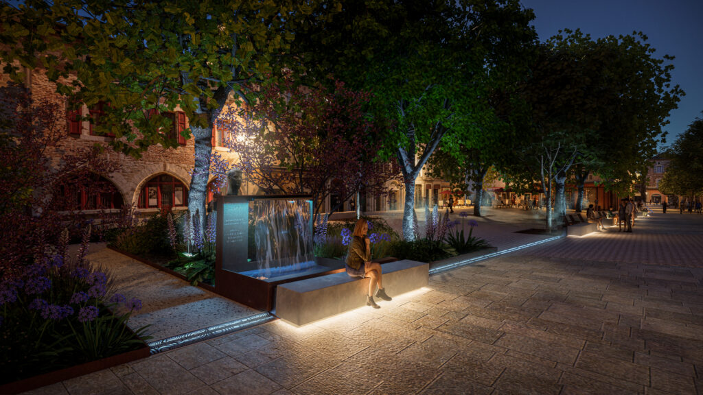 Cahors Perspective Fontaine Nuit